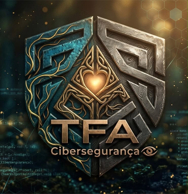 Logo TFA Cibersegurança: escudo dividido em pátina e aço com núcleo de bronze